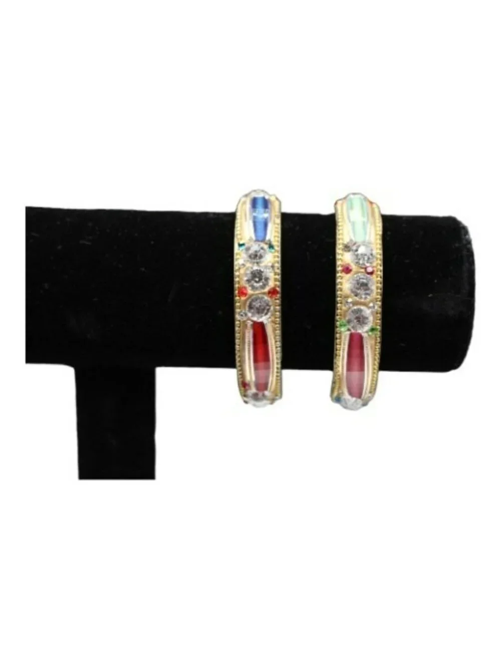 Bangle Bracelets Silver Faceted Clear Green Gold Red Rhinestones 2 1/4